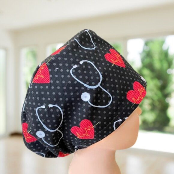 PREMIUM Steth Heartbeat~ Euro Style Scrub Cap, Unisex Nurse Cap, Scrub Hat, Gift - Picture 2 of 4